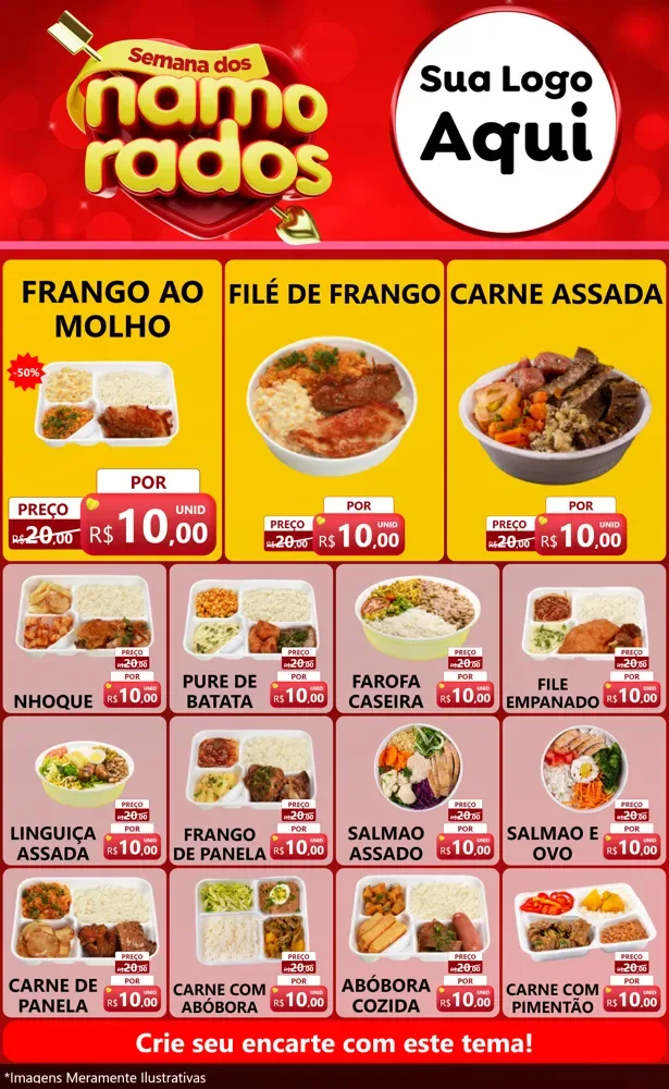 Modelo de Encarte para Encarte Grande com o tema Semana dos namorados para Restaurante