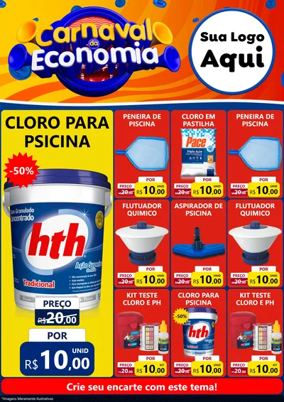 Modelo de Encarte para Encarte A4 Vertical com o tema Carnaval da Economia para Produtos para Piscina