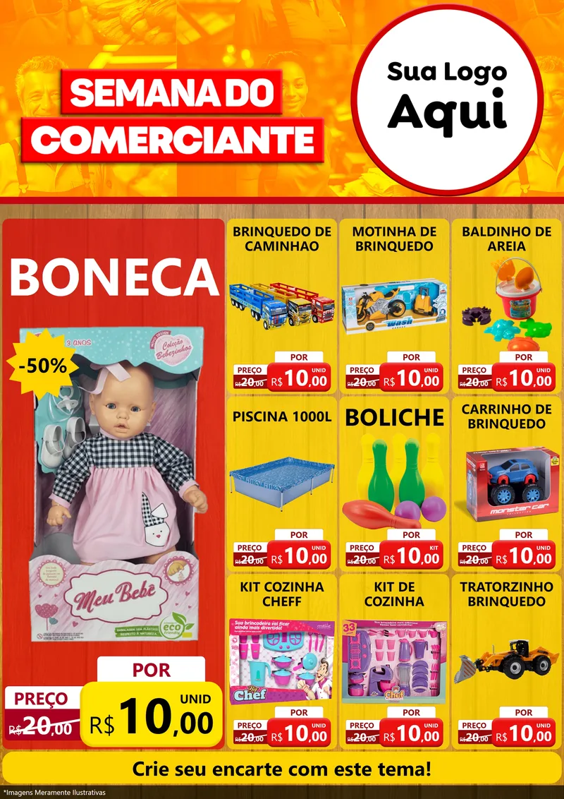 Modelo de Encarte para Encarte A4 Vertical com o tema Semana do Comerciante para Brinquedos