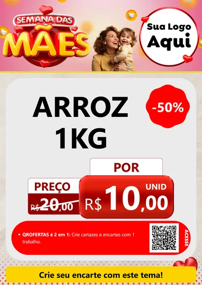 Modelo de Cartaz para Cartaz A4 Vertical com o tema Semana das Mães para Supermercado