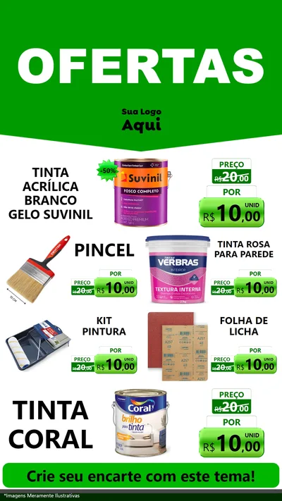 Modelo de TV para TV Vertical com o tema Ofertas Verde Cartaz para Tintas e Ferramentas