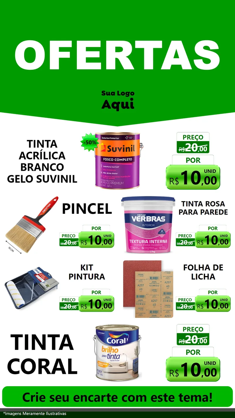 Modelo de TV para TV Vertical com o tema Ofertas Verde Cartaz para Tintas e Ferramentas