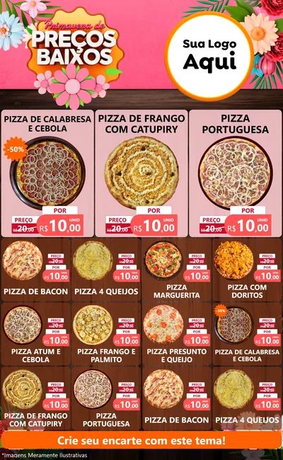 Modelo de Encarte para Encarte Grande com o tema Primavera de Preços Baixos para Pizzaria