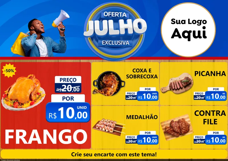 Modelo de Encarte para Encarte A4 Horizontal com o tema Oferta Exclusiva, Julho para Assados