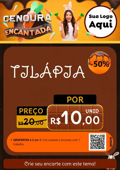 Modelo de Cartaz para Cartaz A4 Vertical com o tema Cenoura Encantada - Páscoa para Peixaria