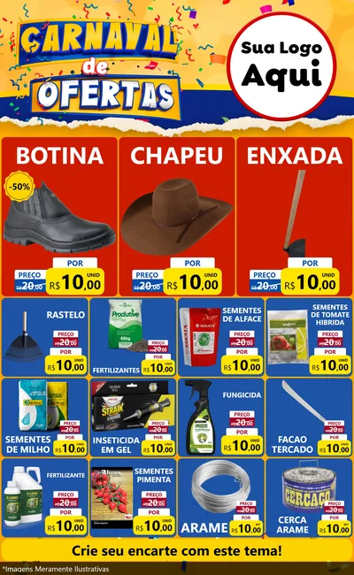 Modelo de Encarte para Encarte Grande com o tema Carnaval de Ofertas para Agropecuária