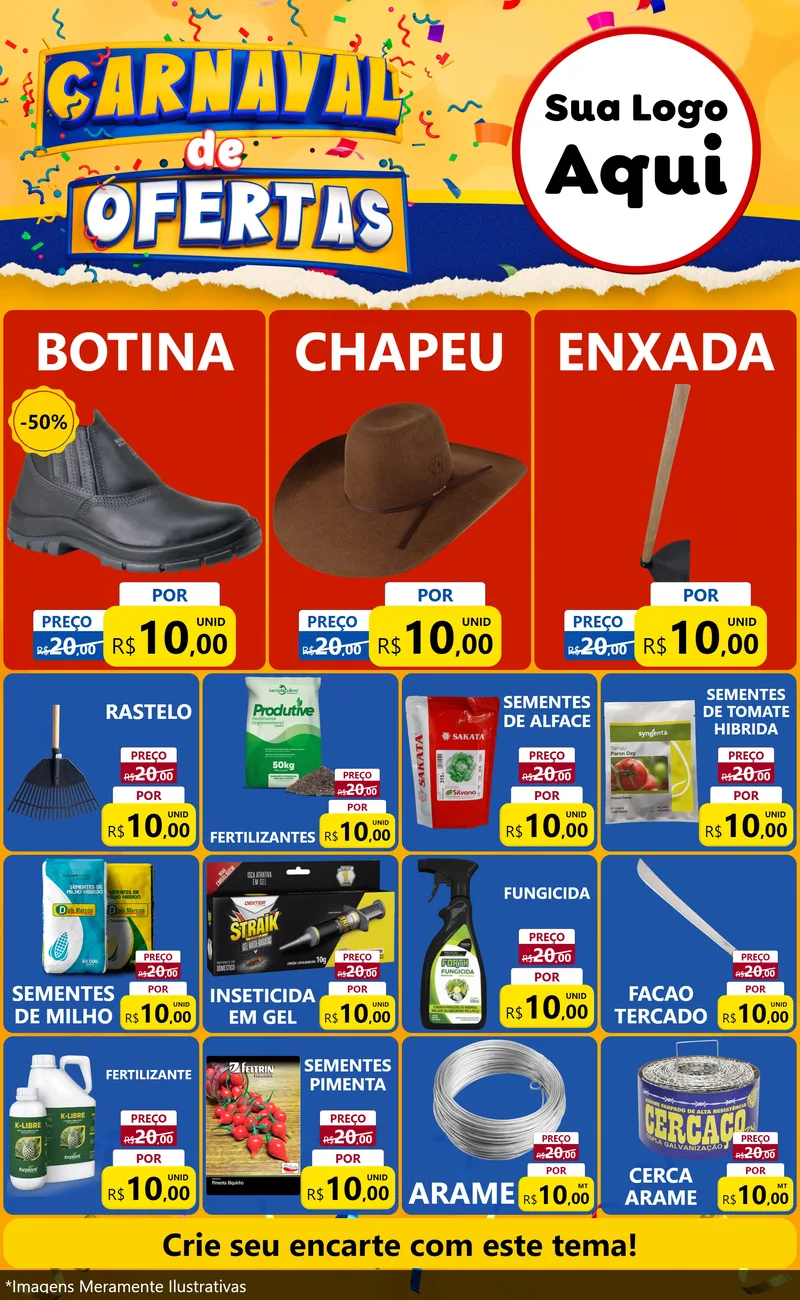 Modelo de Encarte para Encarte Grande com o tema Carnaval de Ofertas para Agropecuária