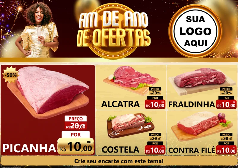 Modelo de Encarte para Encarte A4 Horizontal com o tema Fim de Ano de Ofertas para Açougue
