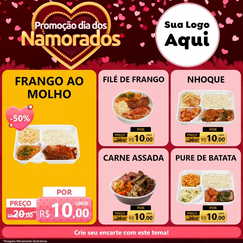Modelo de Rede Social para Feed Facebook com o tema Promoção Dia Dos Namorados para Restaurante