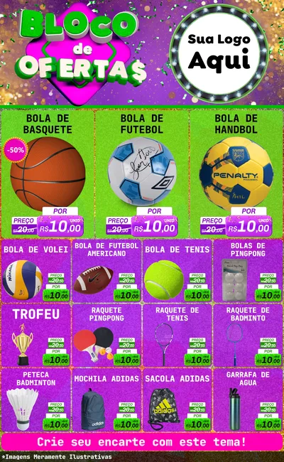 Modelo de Encarte para Encarte Grande com o tema Bloco de Ofertas para Artigos Esportivos