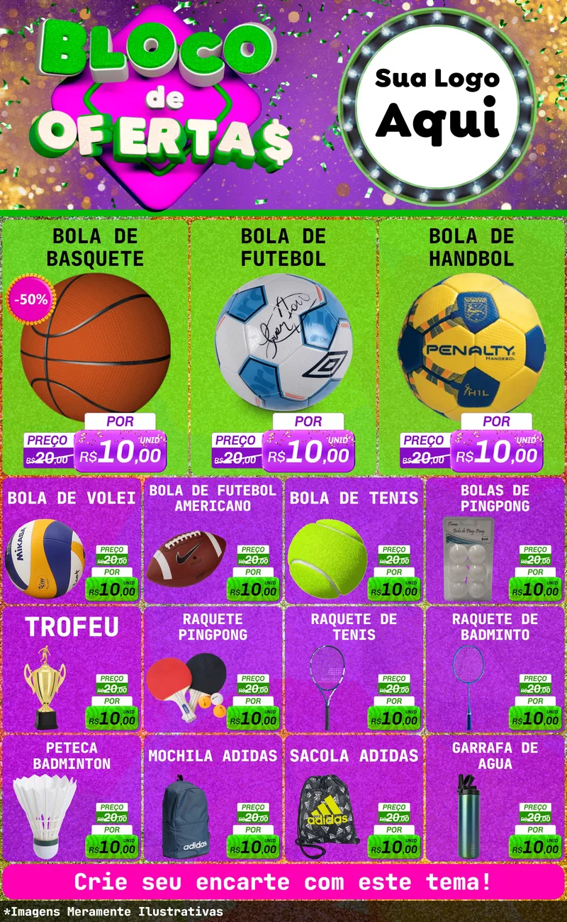 Modelo de Encarte para Encarte Grande com o tema Bloco de Ofertas para Artigos Esportivos