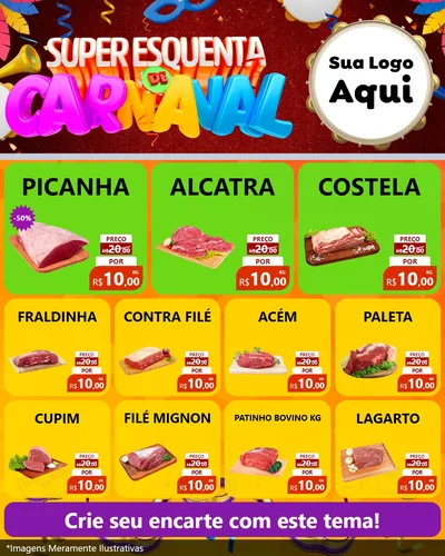 Modelo de Rede Social para Feed Instagram com o tema Super Esquenta de Carnaval para Açougue