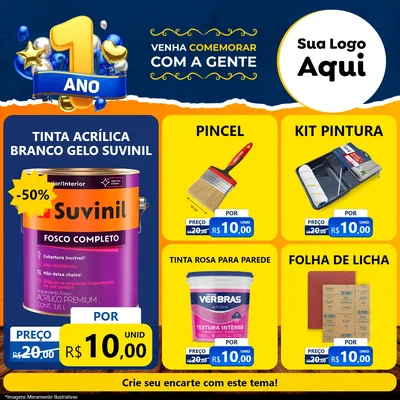 Modelo de Rede Social para Feed Facebook com o tema Um Ano de Aniversário para Tintas e Ferramentas