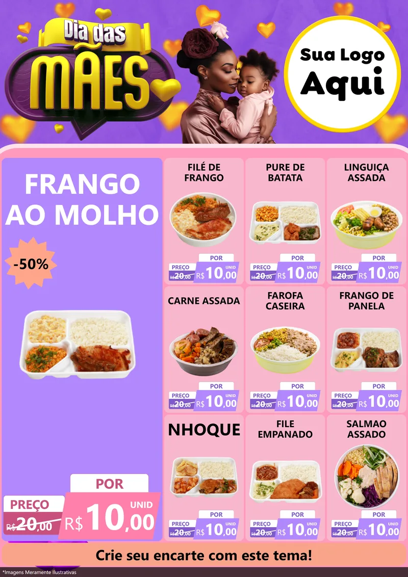Modelo de Encarte para Encarte A4 Vertical com o tema Dia das Mães para Restaurante