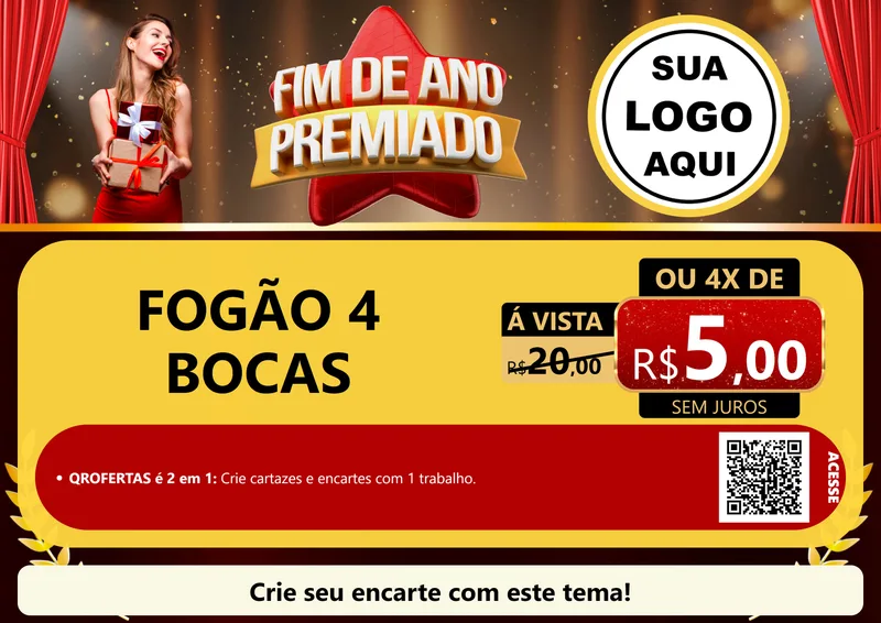 Modelo de Cartaz para Cartaz A4 Horizontal com o tema Fim de Ano Premiado para Móveis e Eletro