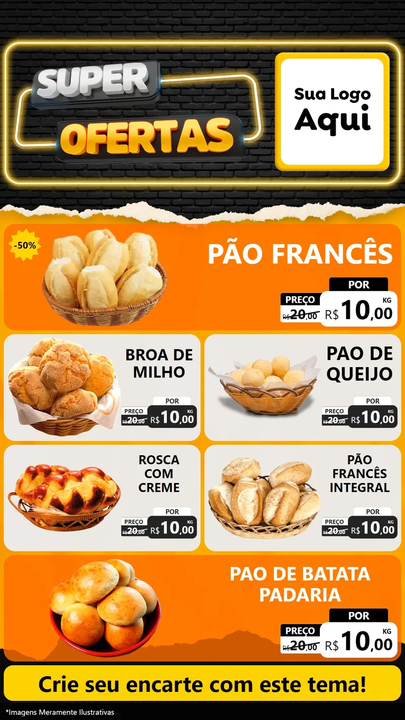Modelo de TV para TV Vertical com o tema Super Ofertas para Padaria