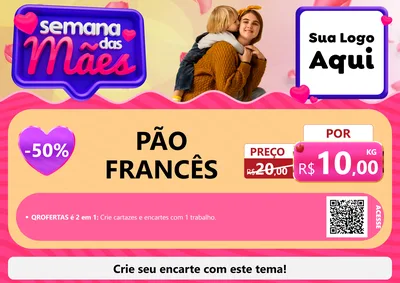 Modelo de Cartaz para Cartaz A4 Horizontal com o tema Semana das Mães para Padaria