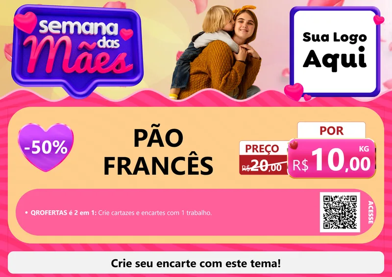 Modelo de Cartaz para Cartaz A4 Horizontal com o tema Semana das Mães para Padaria
