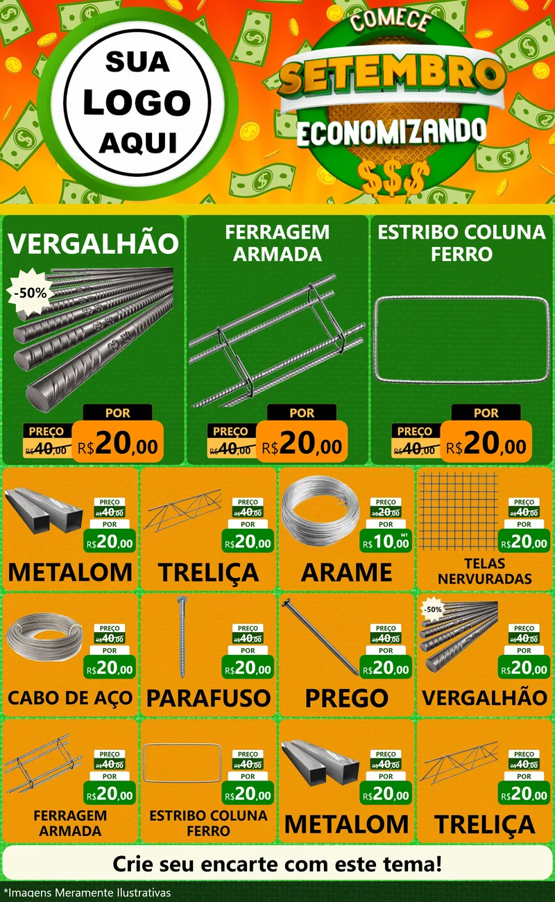 Modelo de Encarte para Encarte Grande com o tema Comece Setembro Economizando para Ferragens