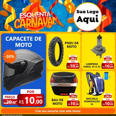 Modelo de Rede Social para Feed Facebook com o tema Esquenta de Carnaval para Moto peças