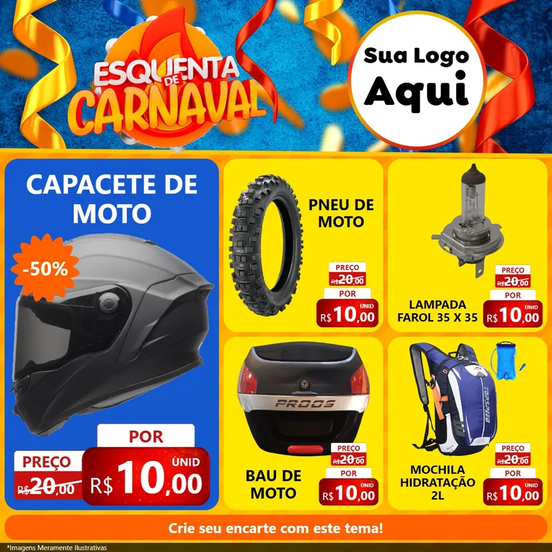 Modelo de Rede Social para Feed Facebook com o tema Esquenta de Carnaval para Moto peças