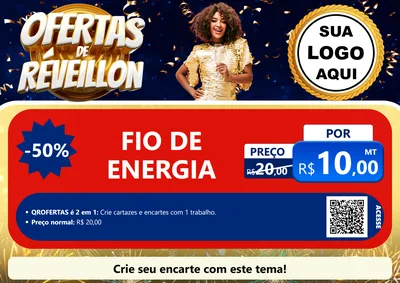 Modelo de Cartaz para Cartaz A4 Horizontal com o tema Ofertas de Réveillon para Materiais Elétricos