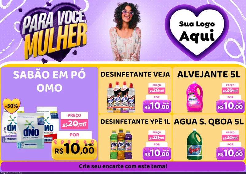 Modelo de Encarte para Encarte A4 Horizontal com o tema Para Você, Mulher para Produtos de Limpeza