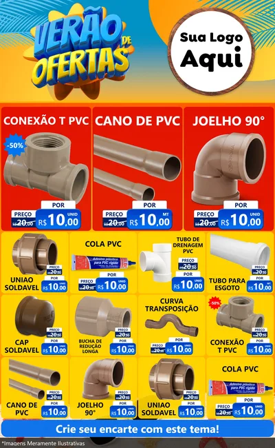 Modelo de Encarte para Encarte Grande com o tema Verão de Ofertas para Tubos e conexões