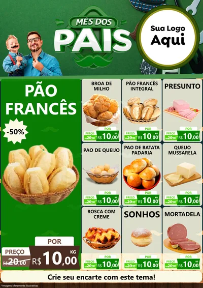Modelo de Encarte para Encarte A4 Vertical com o tema Mês dos Pais para Padaria