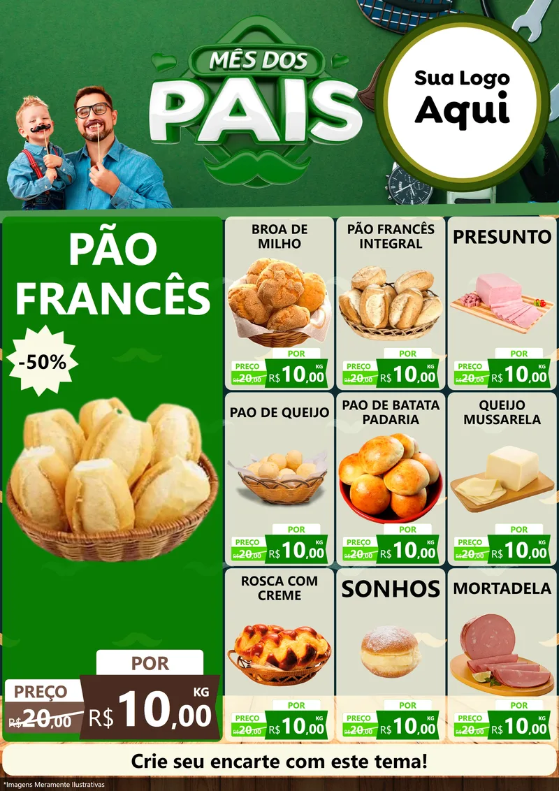 Modelo de Encarte para Encarte A4 Vertical com o tema Mês dos Pais para Padaria