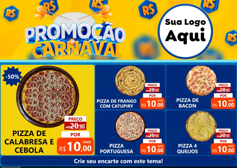 Modelo de Encarte para Encarte A4 Horizontal com o tema Promoção de Carnaval para Pizzaria
