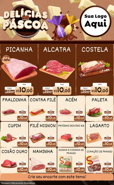 Modelo de Encarte para Encarte Grande com o tema Delícias de Páscoa para Açougue