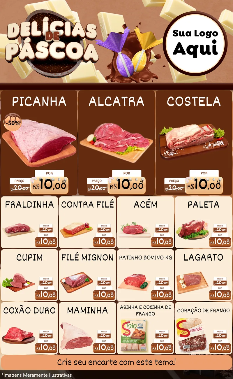 Modelo de Encarte para Encarte Grande com o tema Delícias de Páscoa para Açougue