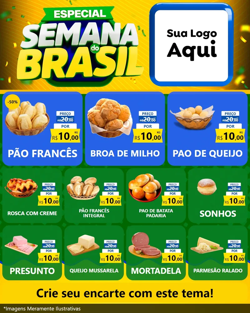 Modelo de Rede Social para Feed Instagram com o tema Especial Semana do Brasil para Padaria