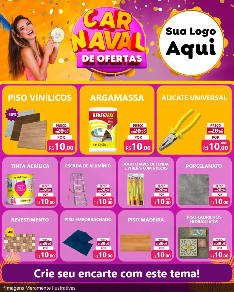 Modelo de Rede Social para Feed Instagram com o tema Carnaval de Ofertas para Material para Construção