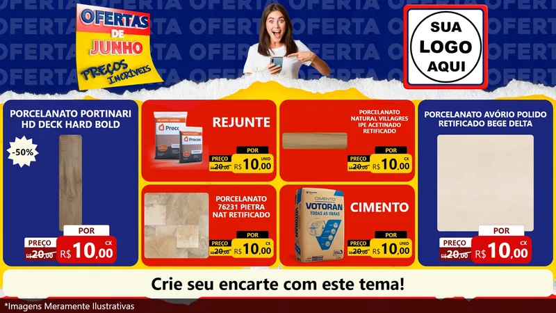 Modelo de TV para TV Horizontal com o tema Ofertas de Junho - Preços Incríveis para Pisos e revestimentos