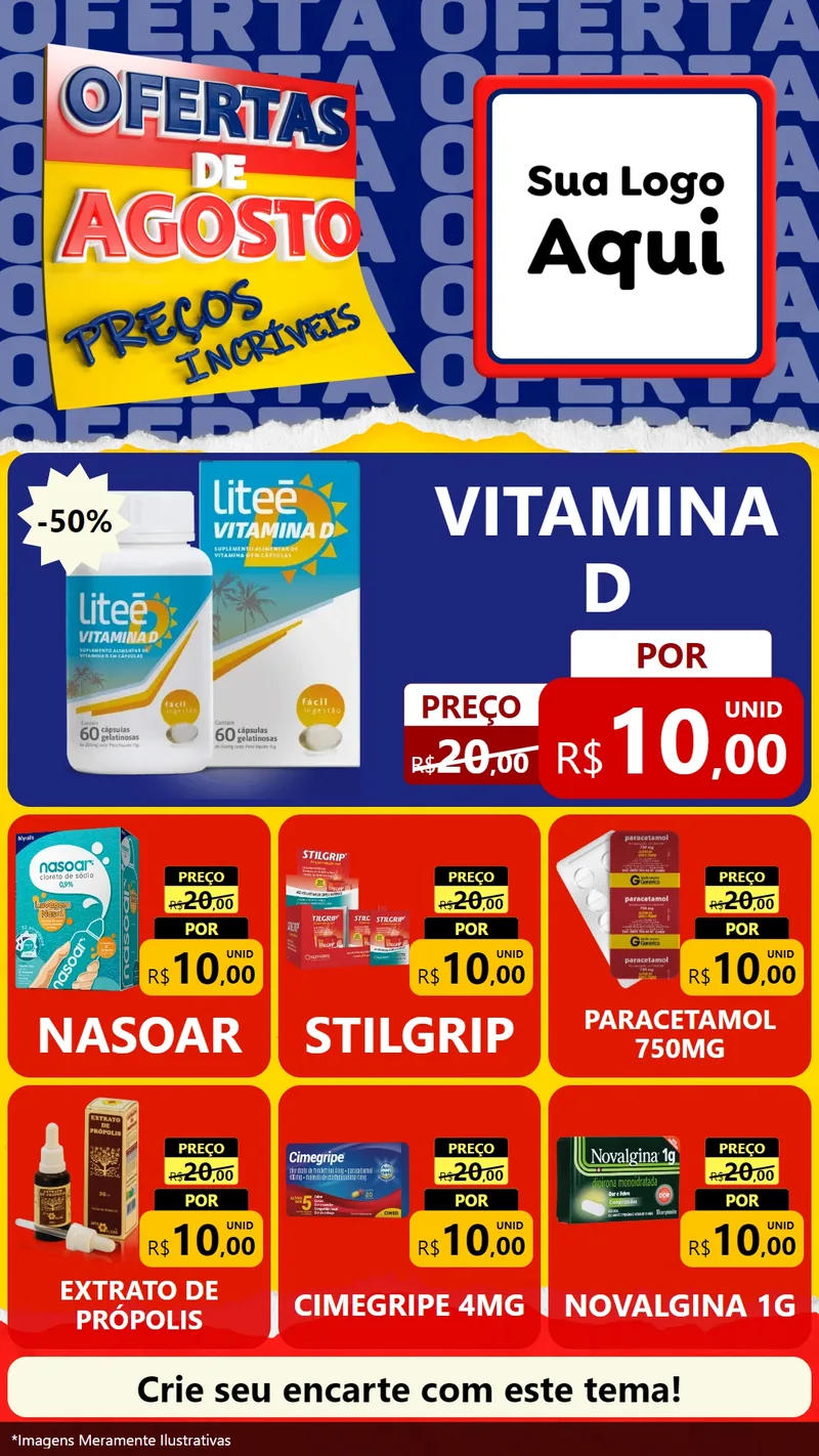 Modelo de Rede Social para Stories com o tema Ofertas de Agosto - Preços Incríveis para Farmácia