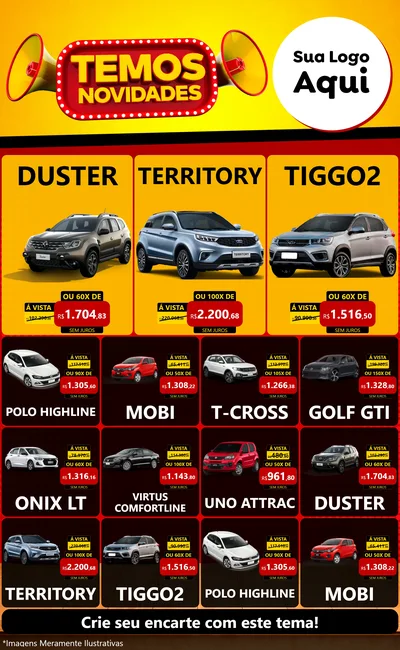 Modelo de Encarte para Encarte Grande com o tema Temos Novidades para Concessionaria de Carros