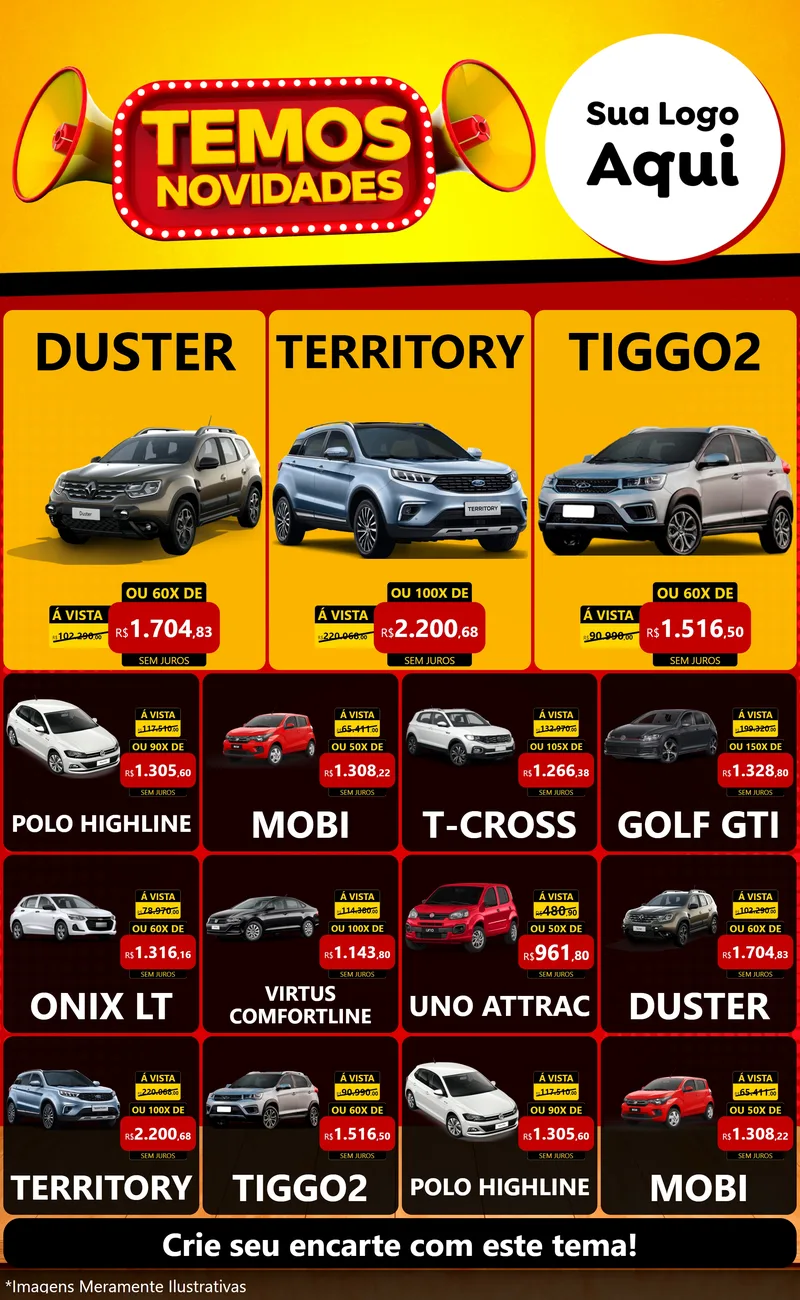 Modelo de Encarte para Encarte Grande com o tema Temos Novidades para Concessionaria de Carros