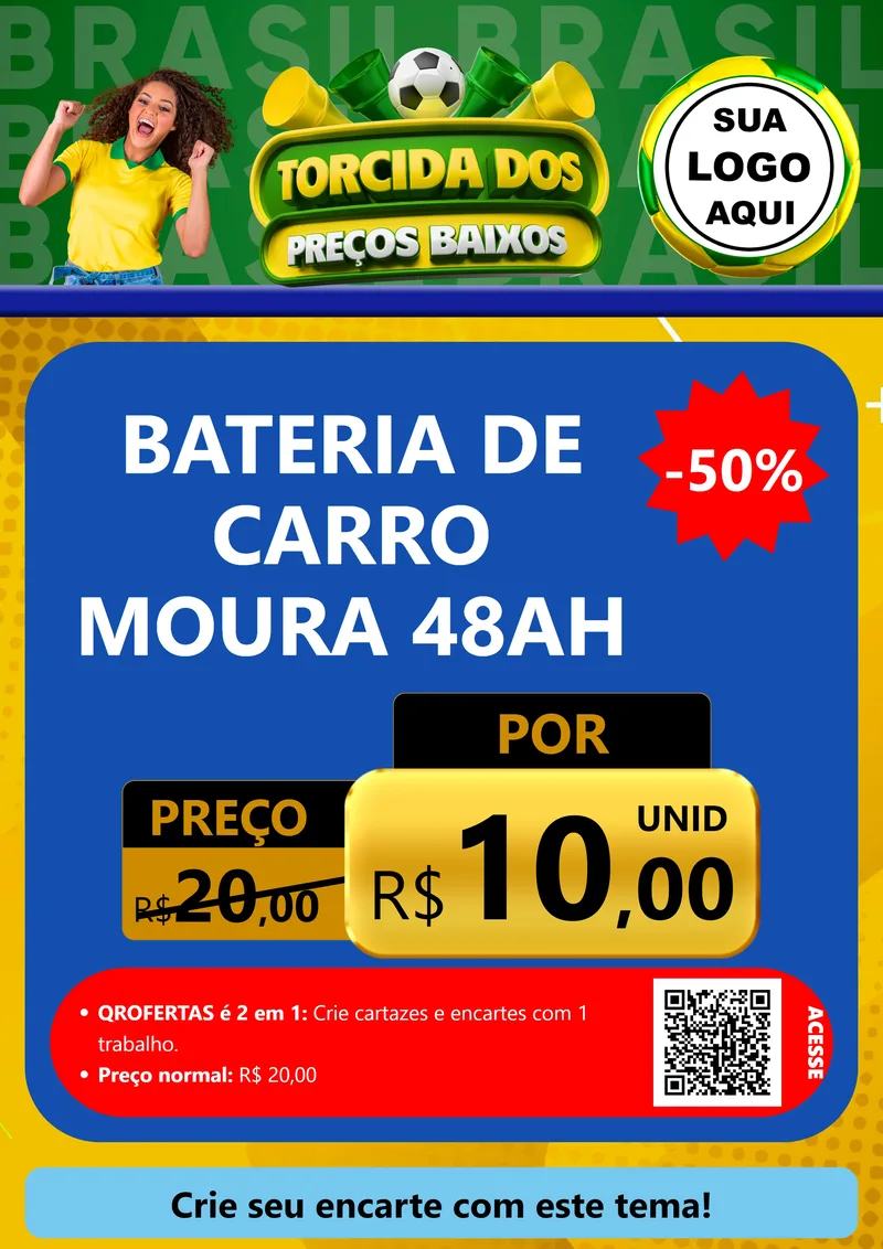 Modelo de Cartaz para Cartaz A4 Vertical com o tema Torcida dos Preços Baixos para Baterias Elétricas