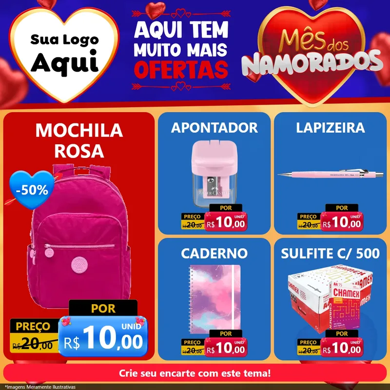Modelo de Rede Social para Feed Facebook com o tema Mês dos Namorados para Papelaria