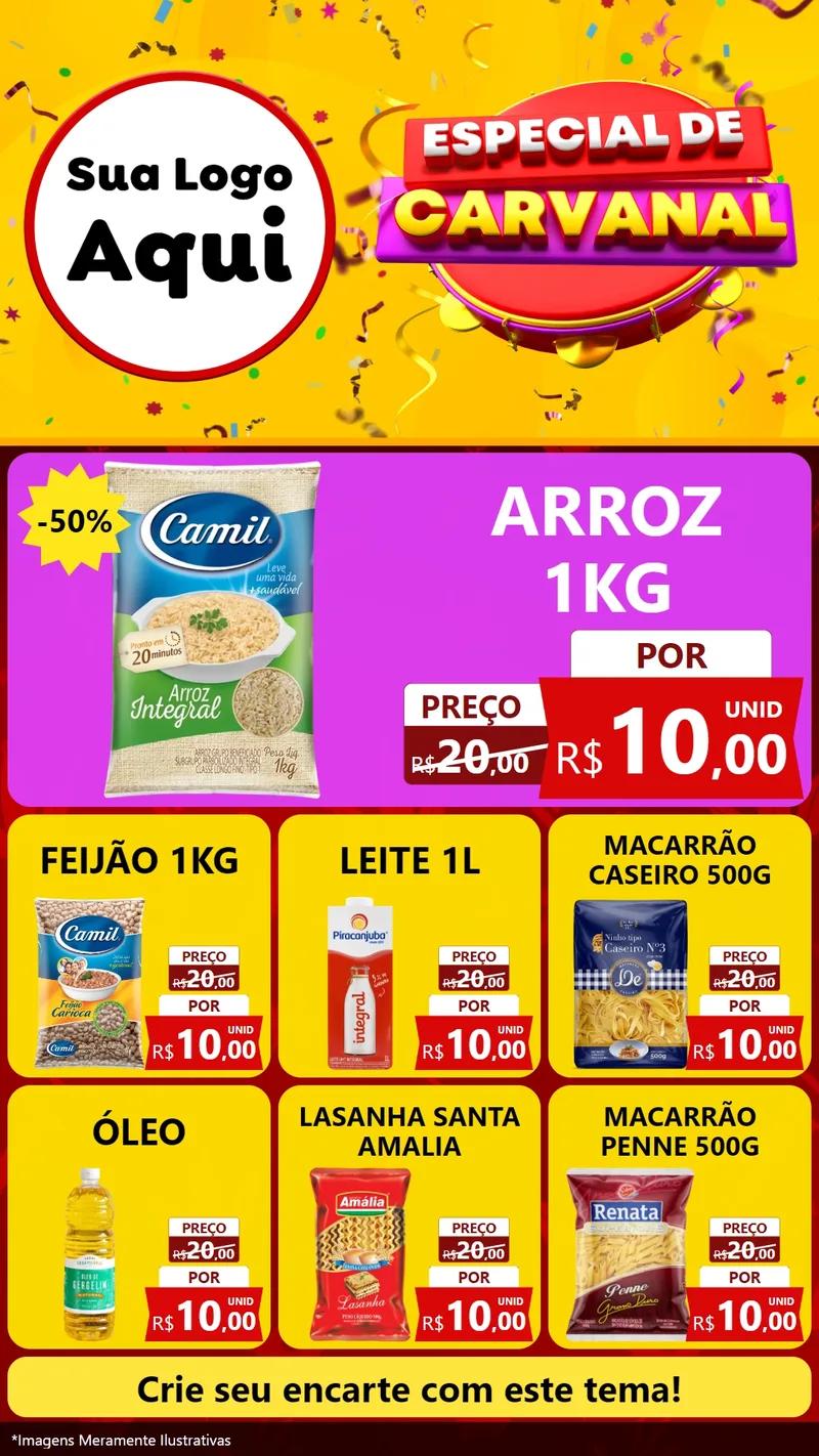 Modelo de Rede Social para Stories com o tema Especial de Carnaval para Supermercado
