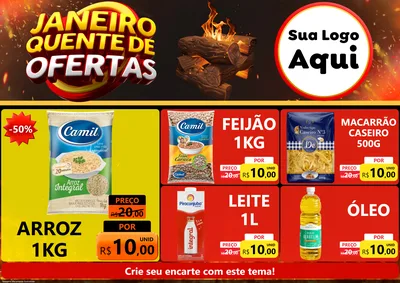 Modelo de Encarte para Encarte A4 Horizontal com o tema Janeiro Quente de Ofertas para Supermercado