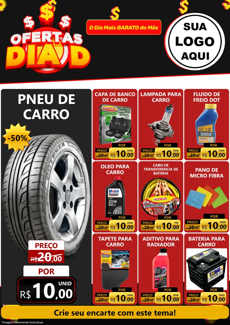 Modelo de Encarte para Encarte A4 Vertical com o tema Ofertas Dia D para Auto peças