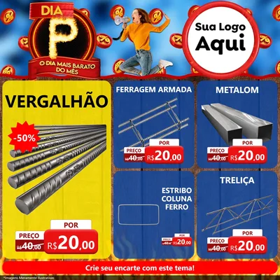 Modelo de Rede Social para Feed Facebook com o tema Dia P - O Dia Mais Barato Do Mês para Ferragens
