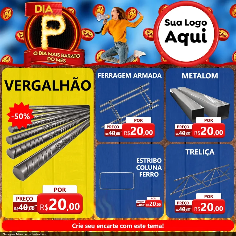 Modelo de Rede Social para Feed Facebook com o tema Dia P - O Dia Mais Barato Do Mês para Ferragens