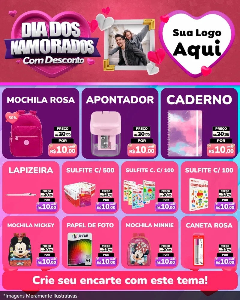 Modelo de Rede Social para Feed Instagram com o tema Dia Dos Namorados Com Desconto para Papelaria