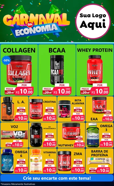 Modelo de Encarte para Encarte Grande com o tema Carnaval da Economia para Suplementos alimentares