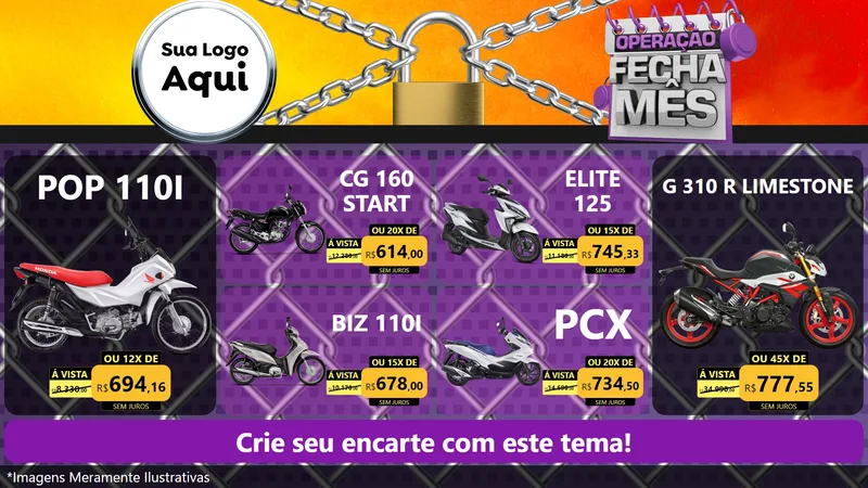 Modelo de TV para TV Horizontal com o tema Operação Fecha Mês para Concessionaria de Motos