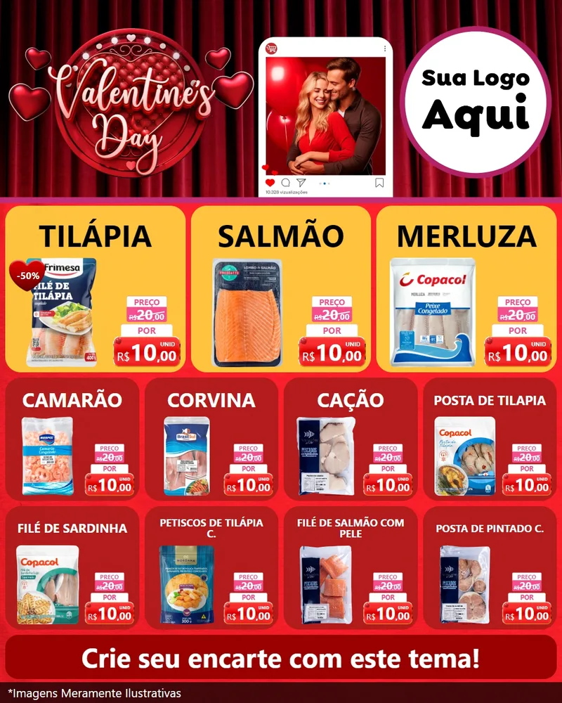 Modelo de Rede Social para Feed Instagram com o tema Valentine's Day para Peixaria